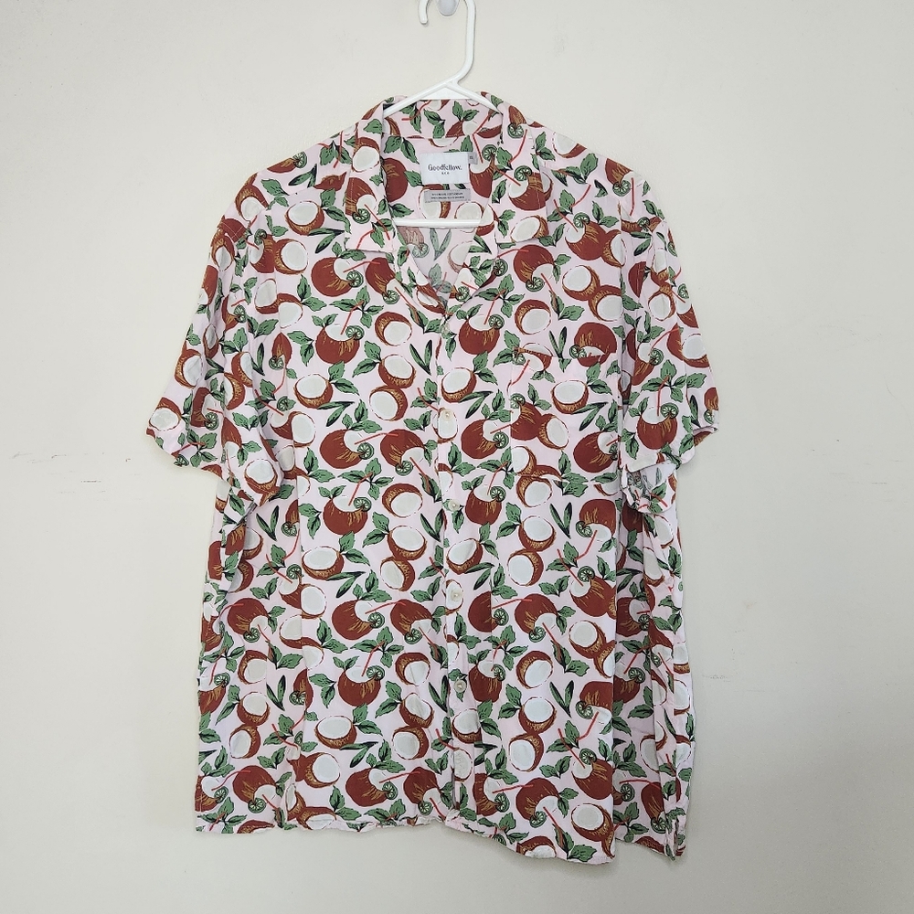 Men's Goodfellow Pina Colada Print Button Down Shirt Sz XXL